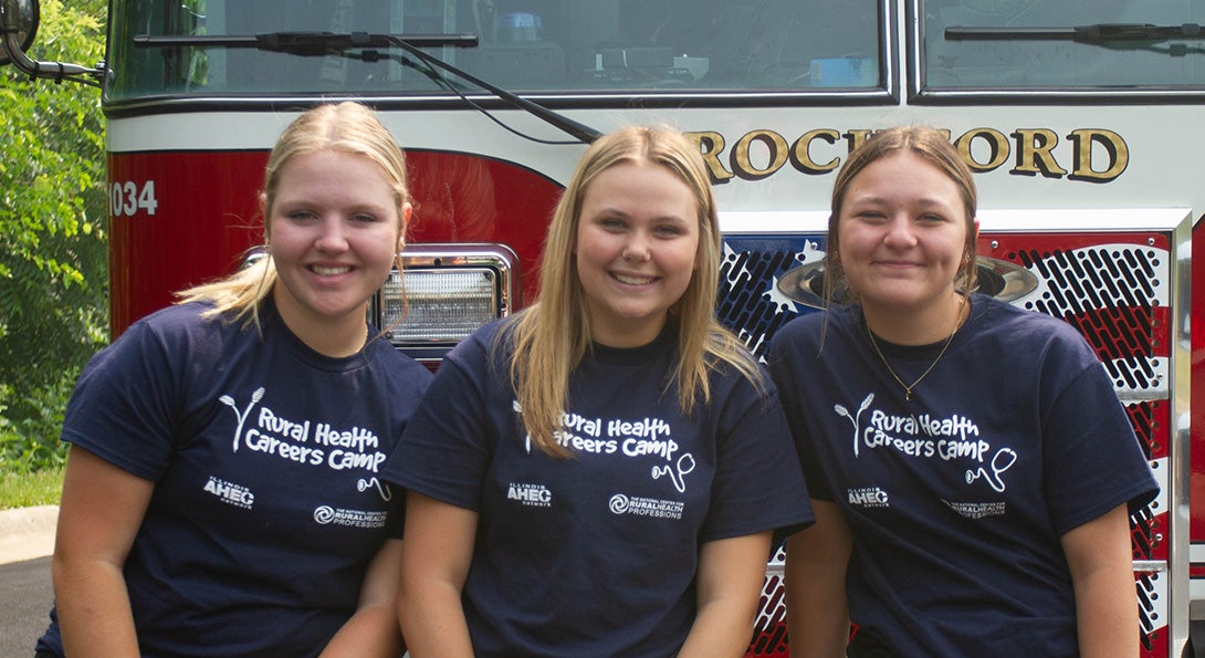 Rural Health Careers Camp students in front of fire truck.