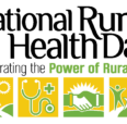 National Rural Health Day Celebrating the Power of Rural  it's a registered trademark. With rural images including trees, stethoscope, handshake and people in green, yellow and white