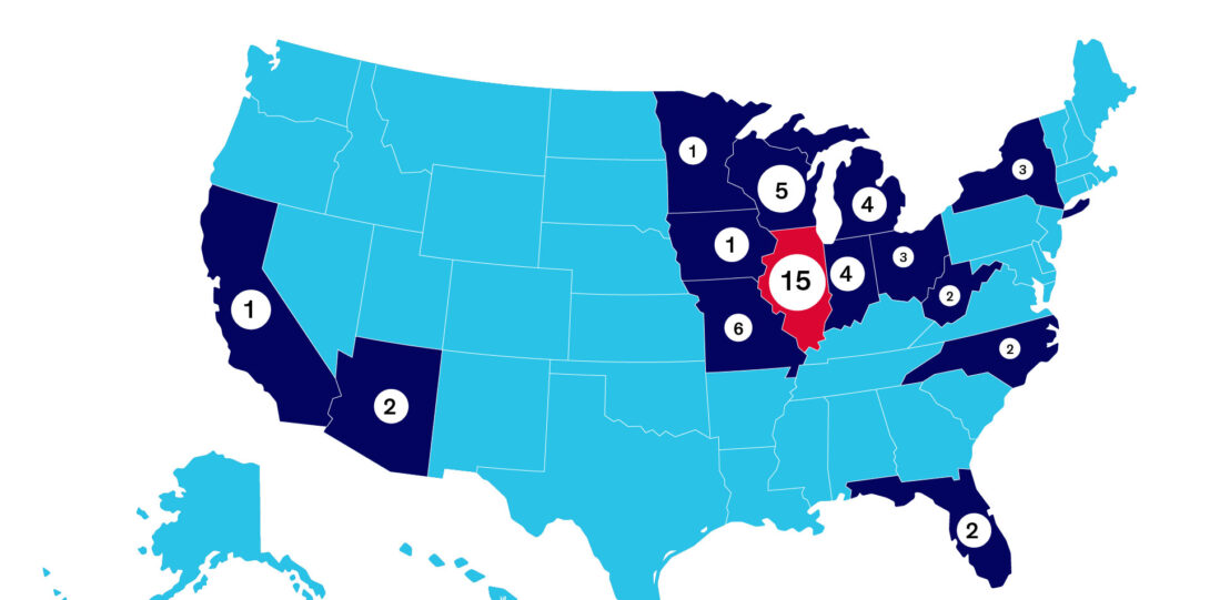Map of which states in which students matched into residencies