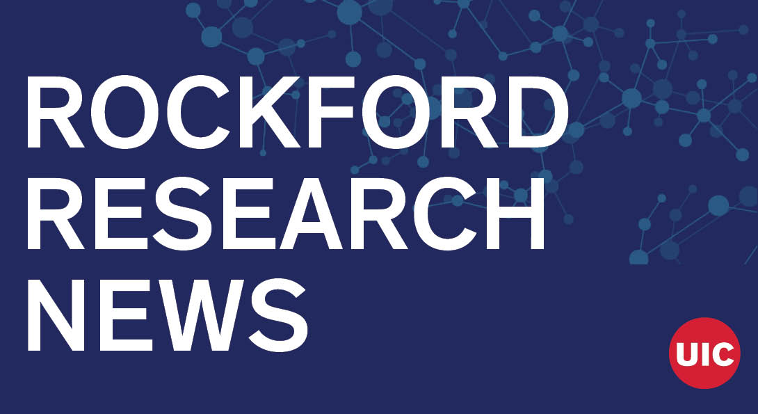 Rockford Research News on blue background with UIC logo
