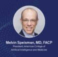 smiling Melvin Speisman, MD, FACP, President, American College of Artificial Intelligence and Medicine on navy dotted background