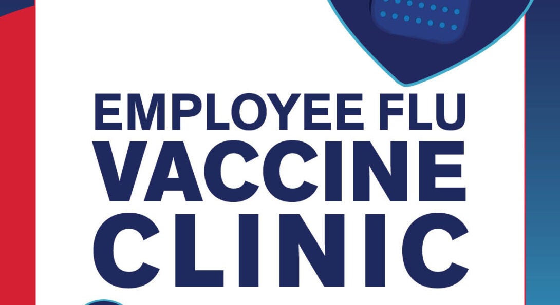 employee flu vaccine clinic with blue heart band-aids