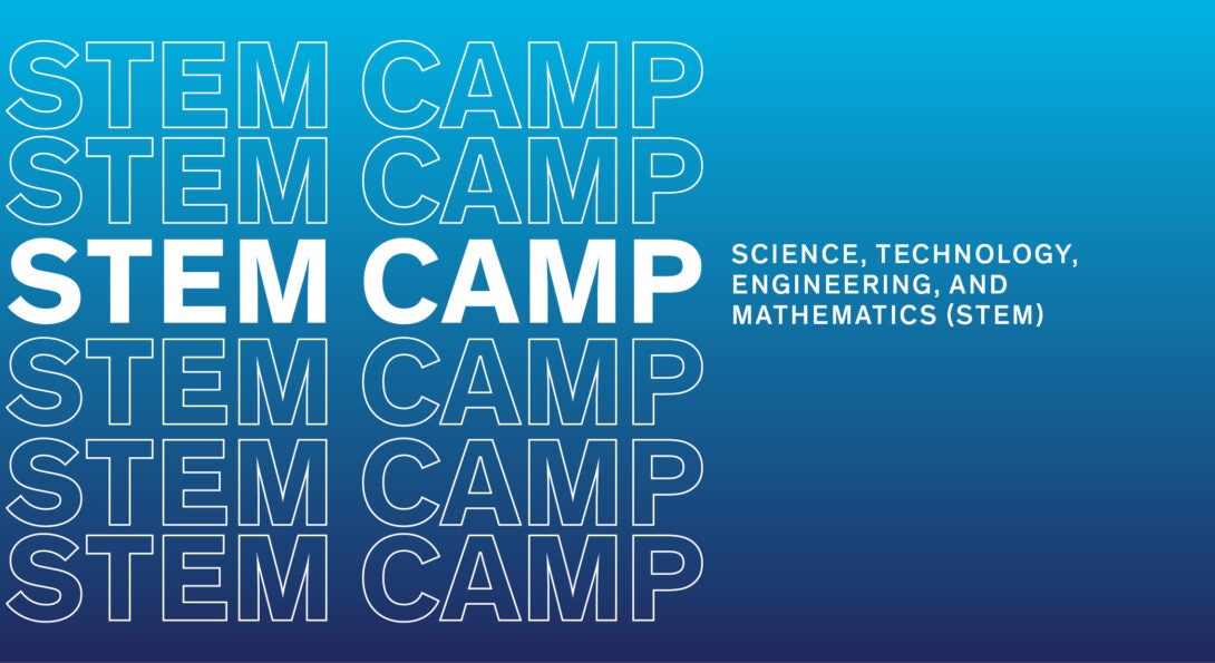 STEM Camp on repeat blue to teal Science, Technology, engineering and mathematics (STEM)