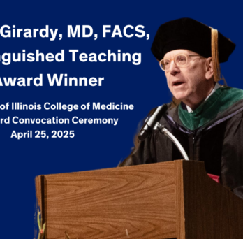 James Girardy, MD, blue background with white lettering 